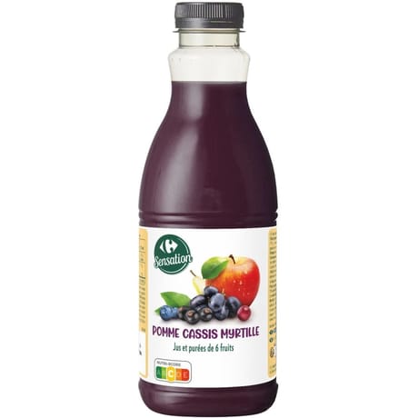Carrefour sensation jus pomme cassis myrtille 90cl