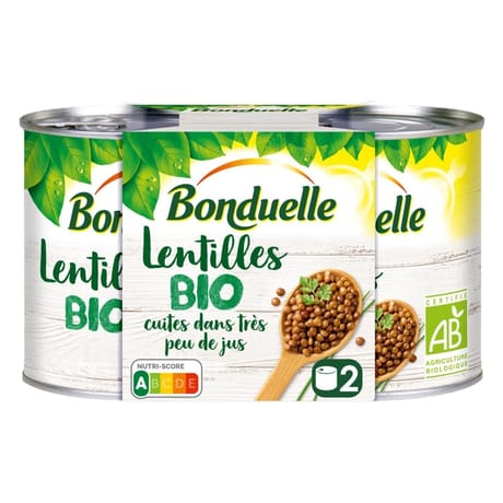 Bonduelle lentilles bio cuites dans très peu de jus 320g