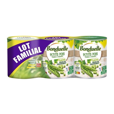 Bonduelle petits pois tendres et fondants sans residu de pesticides 4/4x3 1800g