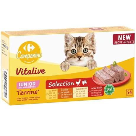 Carrefour companino pâtée pour chat Junior assortiment 4 barquettes de 100g