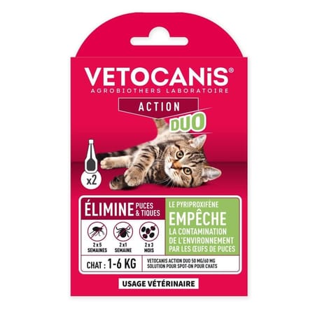 VETOCANIS ACTION DUO SOLUTION SPOT-ON POUR CHATS PIPETTES X 2