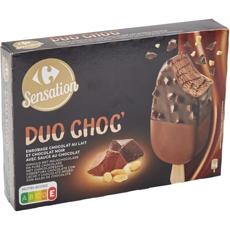 Carrefour sensation 4 bâtonnets duo chcolat au lait et noir 284g