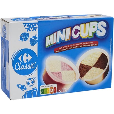 Carrefour classic' glace vanille fraise / vanille chocolat 12 mini pots 368g
