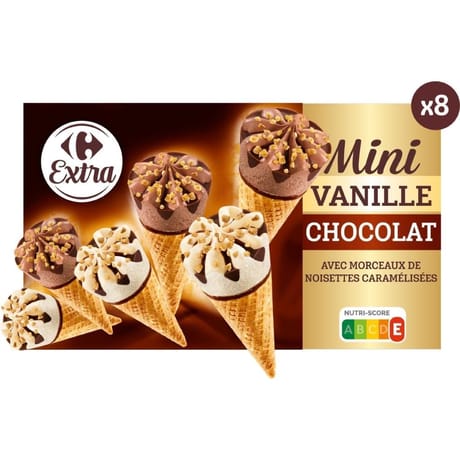 Carrefour extra 8 mini cônes vanille et chocolat 344g