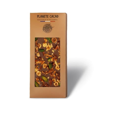 Planète cacao tablette lait fruits secs caramélisés 80g