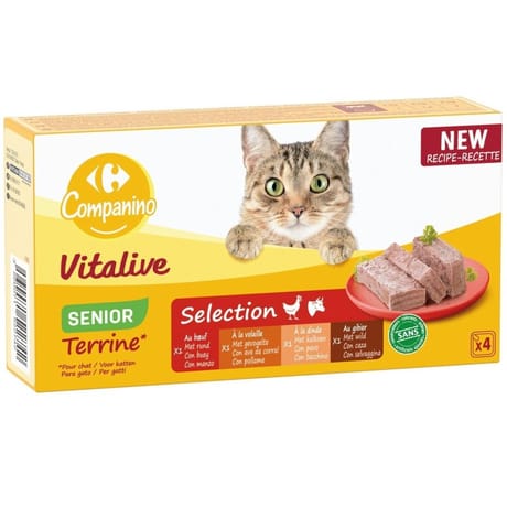 Carrefour companino terrine pour chat sénior aux viandes 4 barquettes de 100g