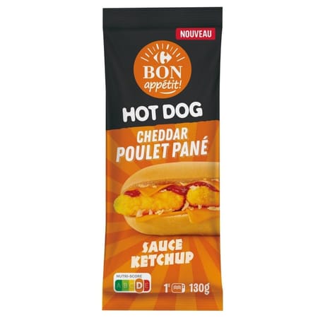 Carrefour bon appétit hot dog cheddar poulet sauce ketchup 130g