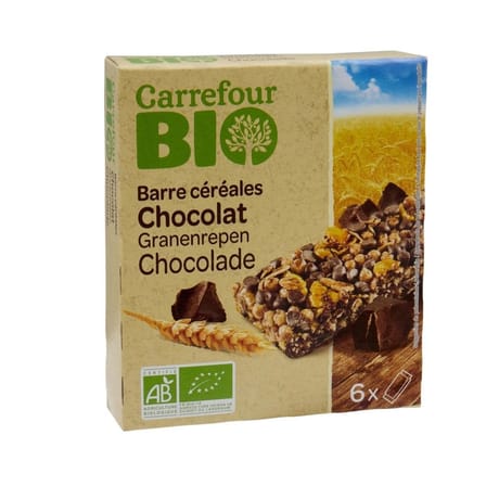 Carrefour bio barres de céréales chocolat bio x6 138g