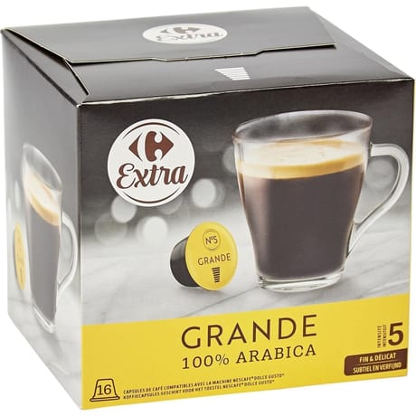 Carrefour extra 16 capsules de type dolce gusto grande 112g