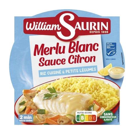 William saurin merlu blanc sauce citron et riz cuisiné et légumes 300g