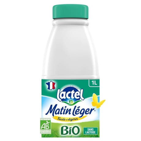 Matin Léger de Lactel lait uht bio écrémé bouteille 1l