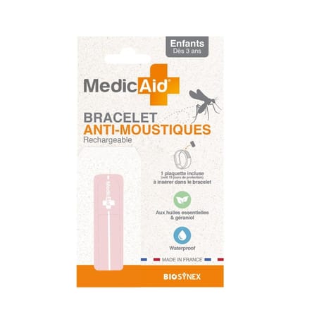 Medicaid bracelet anti moustique rechargeable enfant rose