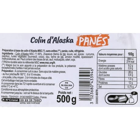Colin d'Alaska MSC panés CARREFOUR LE MARCHE la barquette de 5 - 500g