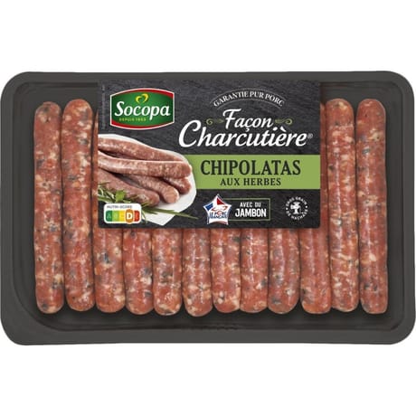 Chipolatas aux herbes avec du jambon x18 990g Socopa