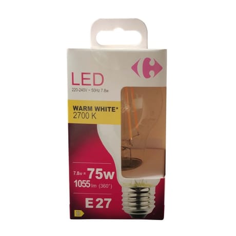 Carrefour ampoule LED E27 standard blanc-chaud 75W X1
