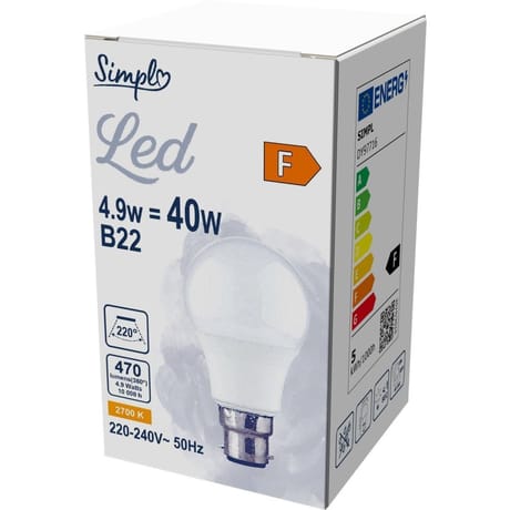 Simpl ampoule LED B22 standard blanc-chaud dépolie 40W X1