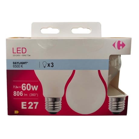 Carrefour ampoule LED fil standard 60W E27 x3