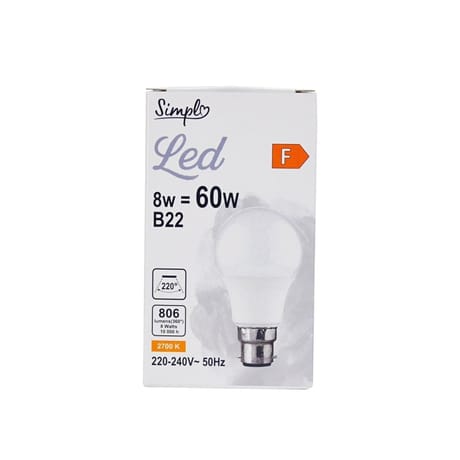 Simpl ampoule LED B22 standard blanc-chaud dépolie 60W X1