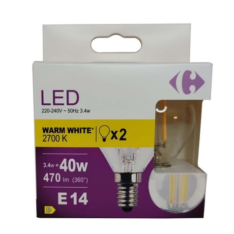 Carrefour ampoule LED sphérique 40W E14 lot de 2