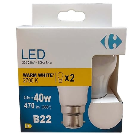 Carrefour ampoule LED spérique 40W B22 lot de 2