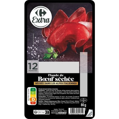 Carrefour extra viande de boeuf séchée 12 tranches 80g
