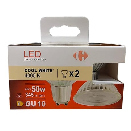 Carrefour ampoule LED GU10 spot blanc-froid 50W X2
