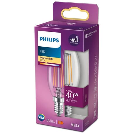 Philips ampoule flamme LED classic 40W B35 E14ww cl nd boîte de 1 14g