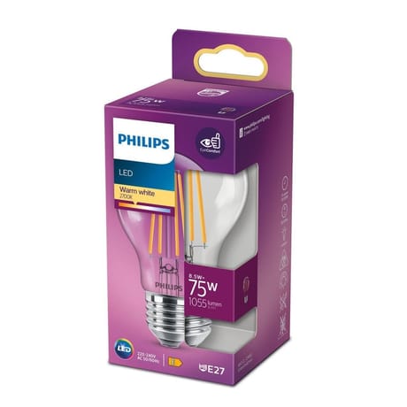 Philips ampoule sphérique led classic 75W E27 WW A60 CL ND RF boîte de 1