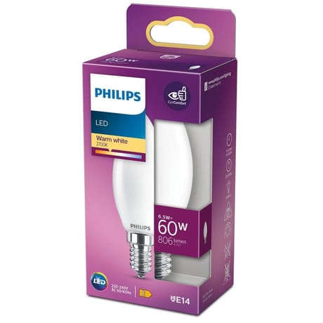 Philips ampoule LED flamme classic 60w E14 ww B35 non dimable boîte de 1 14g