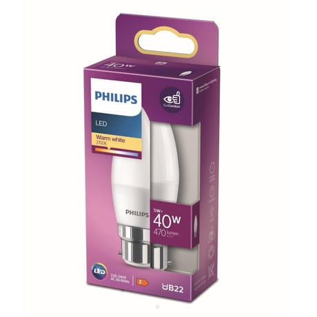 Philips led flamme b22 40w blanc chaud dépolie