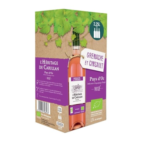 L'héritage de Carillan vin rosé i.g.p pays d'oc Grenache et Cinsault bio 2.25l