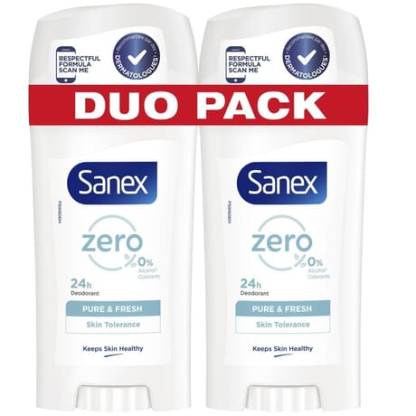 Sanex zero déodorant stick pure & fresh 2x65ml