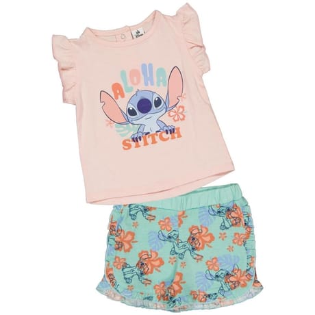 Ensemble court 2 pièces stitch fille ROSE / AQUA AOP STITCH 36 MOIS