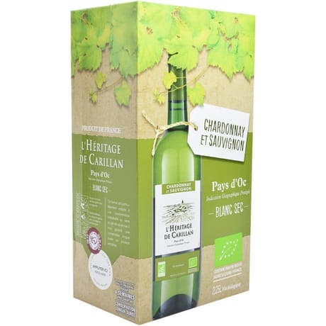 L'héritage de Carillan vin blanc i.g.p pays d'oc Chardonnay et Sauvignon bio  2.25l