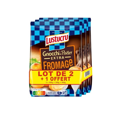Lustucru gnocchi à poêler extra fromage 300g - lot de 2 + 1 offert