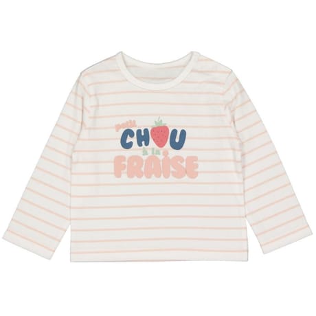 Tee shirt manches longues fille BLANC RAYE ROSE PASTEL 24MOIS