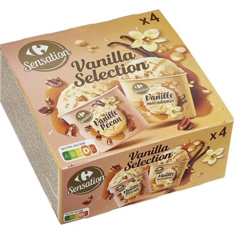 Carrefour sensation 4 pots glace vanille macadamia/vanille pécan 240g