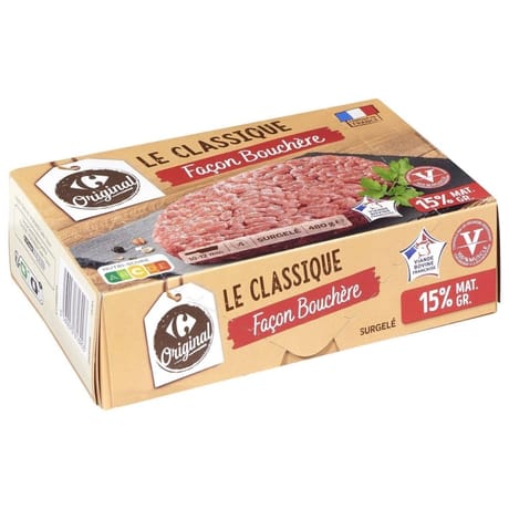 Carrefour original steak haché façon bouchère 15% mg 4x120g