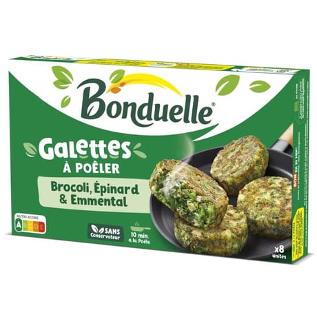 Bonduelle 8 galettes à poêler brocoli épinard & emmental 300g