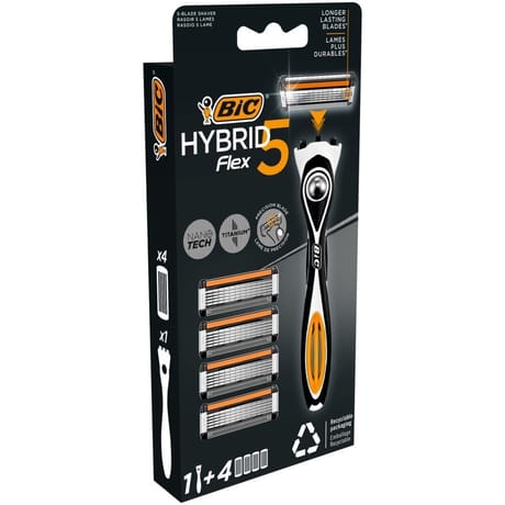 Bic hybrid 5flex rasoir rechargeable pour homme manche & recharges