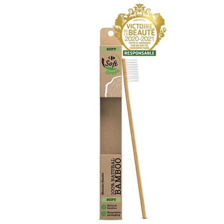 Carrefour soft green brosse à dents souple 100% Natural Bamboo x1