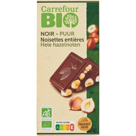 Carrefour bio tablette de chocolat noir noisettes entières - 200g