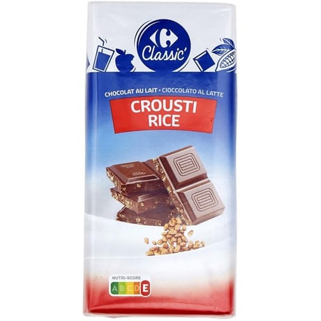 Carrefour classic' tablette chocolat au lait crousti rice x2 - 200g
