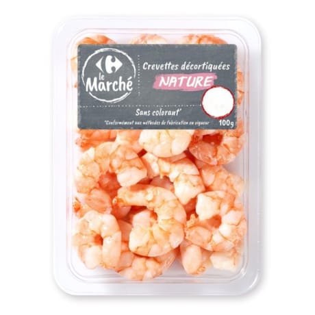 Crevettes décortiquées nature CARREFOUR LE MARCHE la barquette de 100g