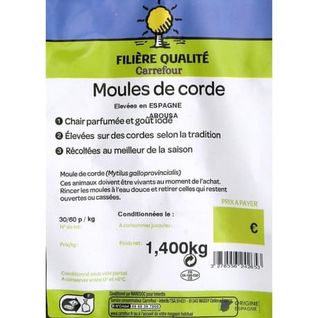 Moules de corde FILIERE QUALITE CARREFOUR la barquette de 1,4Kg
