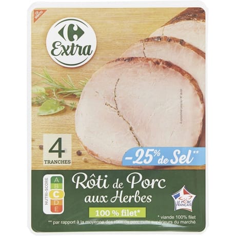 Carrefour extra roti de porc aux herbes 160g
