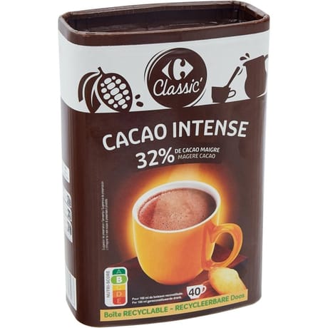 Carrefour classic' chocolat en poudre cacao intense 32%  800g