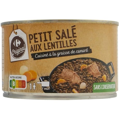 Carrefour original plat cuisiné petit salé lentilles 420g