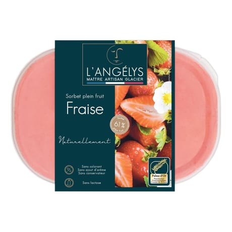 L'angelys bac sorbet plein fruit fraise 750ml 500g