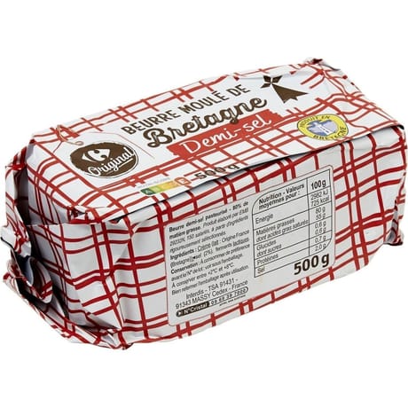 Carrefour original beurre moulé de bretagne demi sel 500g